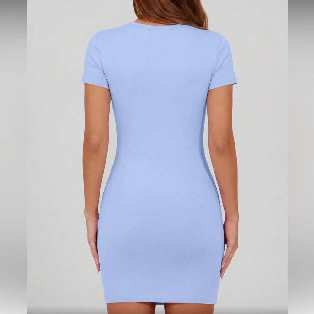 Light Blue Short Sleeve Bodycon Dress - Women